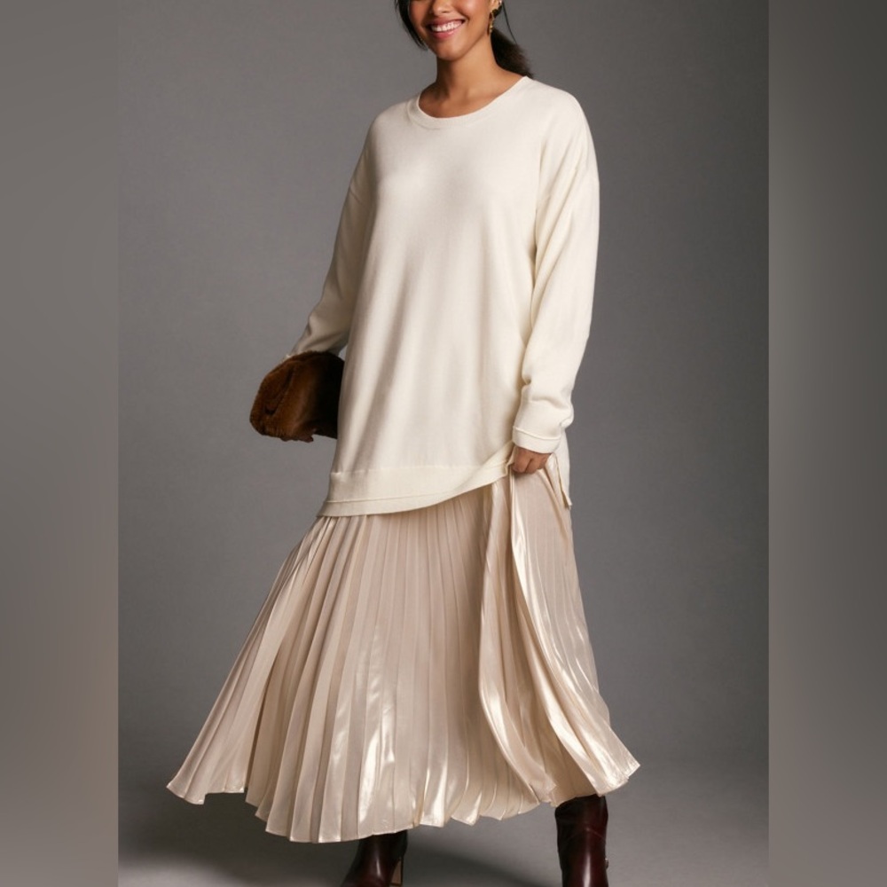Anthropologie Long Sleeve Pleated Twofer Sweater Midi Dress size XXSP